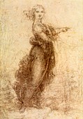 Leonardo's The Pointing Lady"""N/A SHEILA TERRY/SCIENCE PHOTO LIBRARYThis late untitled drawing from c.1515 by Leonardo da Vinci, (1452-1519), is known under various names such as The Pointing Lady or Young Woman in a Landscape. It has also generated speculation as to her identity which includes Beatrice d'Este (the Duchess of Milan), or Matelda from Dante's Purgatorio. Her features and smile have suggested Lisa Gherardini, (Mona Lisa). Alternatively, comparing it to other drawings of Leonardo, it could be a design for a masque, or, given her diaphanous drapery, she is a nymph or angel.