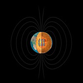 Earth's interior and magnetic field, illustration