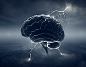Human brain with lightning