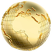Gold globe showing the Americas