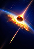 Planet earth being hit by asteroid