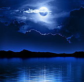 Moon and clouds above water