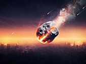 Meteor falling towards city