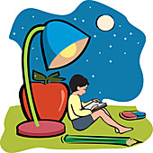 Boy reading a book, illustration