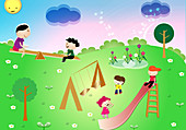 Children playing in a park, illustration