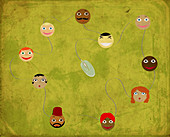 Conceptual illustration of human faces with computer mouse