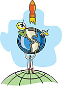 Conceptual illustration of scientist holding the earth