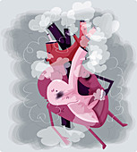Human heart smoking cigarette, illustration