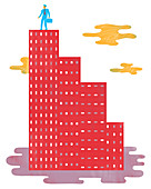 Illustration of businessman on graph shaped building