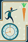 Illustration of businessman running on clock