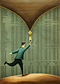 Illustration of businessman with stock market information