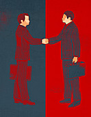 Illustration of businessmen shaking hands over a deal