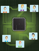 Illustration of circuit board showing business connections