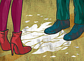 Illustration of couple standing on cracked floor