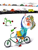 Illustration of girl riding bicycle