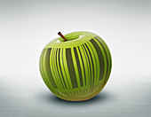 Illustration of green apple with barcode