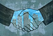 Illustration of merger's hands sealing a deal