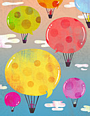 Illustration of people in hot air balloon