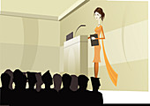 Indian businesswoman giving a lecture, illustration