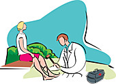 Orthopedician examining a patient, illustration