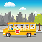 School bus on its way, illustration