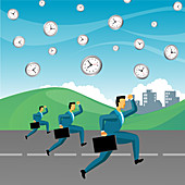 Three businessmen running on the road, illustration