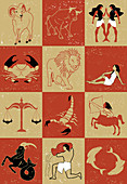 Twelve signs of zodiac, illustration