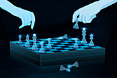 Two people playing chess online, illustration