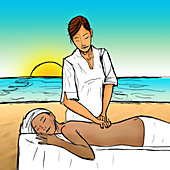 Woman receiving back massage, illustration