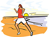 Woman running on the beach, illustration