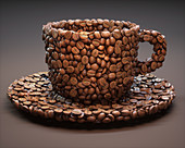 Coffee beans in shape of coffee cup, illustration