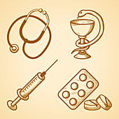Medical items, illustration