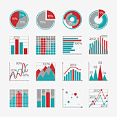 Graph and chart icons, illustration