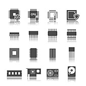 Computer component icons, illustration