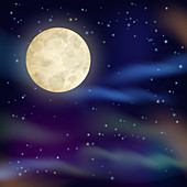 Night sky with full moon, illustration