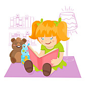 Girl reading book, illustration