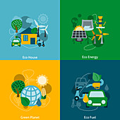 Green energy icons, illustration