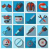 Motorcycle parts icons, illustration