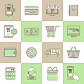 Online shopping icons, illustration