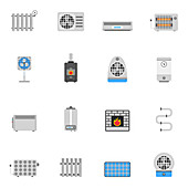 Heating and cooling device icons, illustration