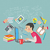Student studying, illustration
