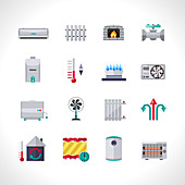 Heating and cooling device icons, illustration