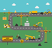 Road construction, illustration
