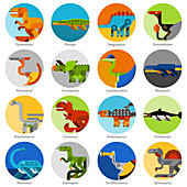 Dinosaur icons, illustration