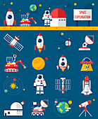 Space icons, illustration