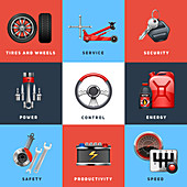 Car maintenance icons, illustration