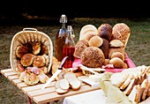 Fresh bread on picnic table