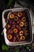 Roasted plums and figs with brown sugar and spices