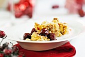 Vanilla biscuit hash with cherry compote for Christmas