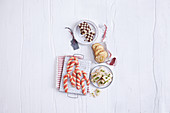 Black-and-white cookies, candy cane cookies, Jödekager (Danish sugar and cinnamon biscuits) and orange sticks